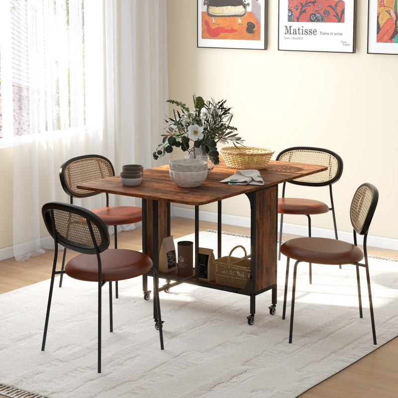Folding Dining Table 6 Seater with Shelf 130x80x74cm - Reddish-brown