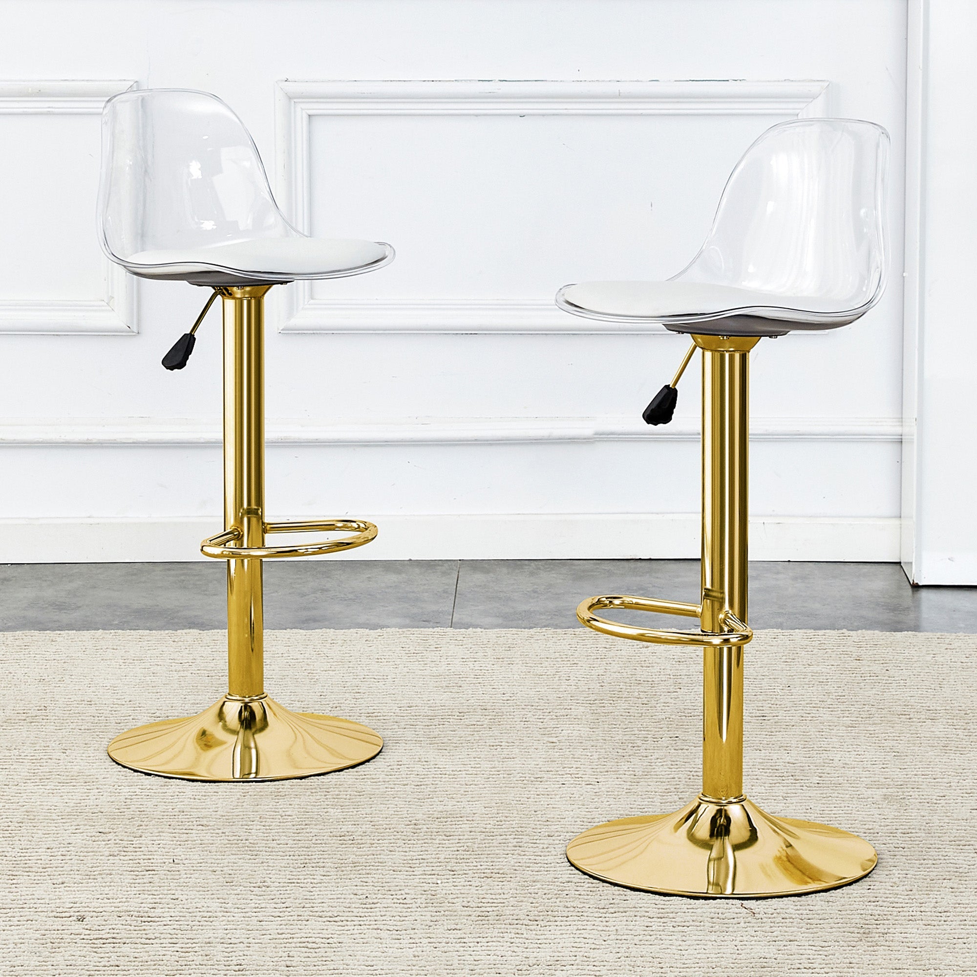 2er-Set Barhocker Höhenverstellbar 360° Drehbar Transparente Rückenlehne - Gold Metall