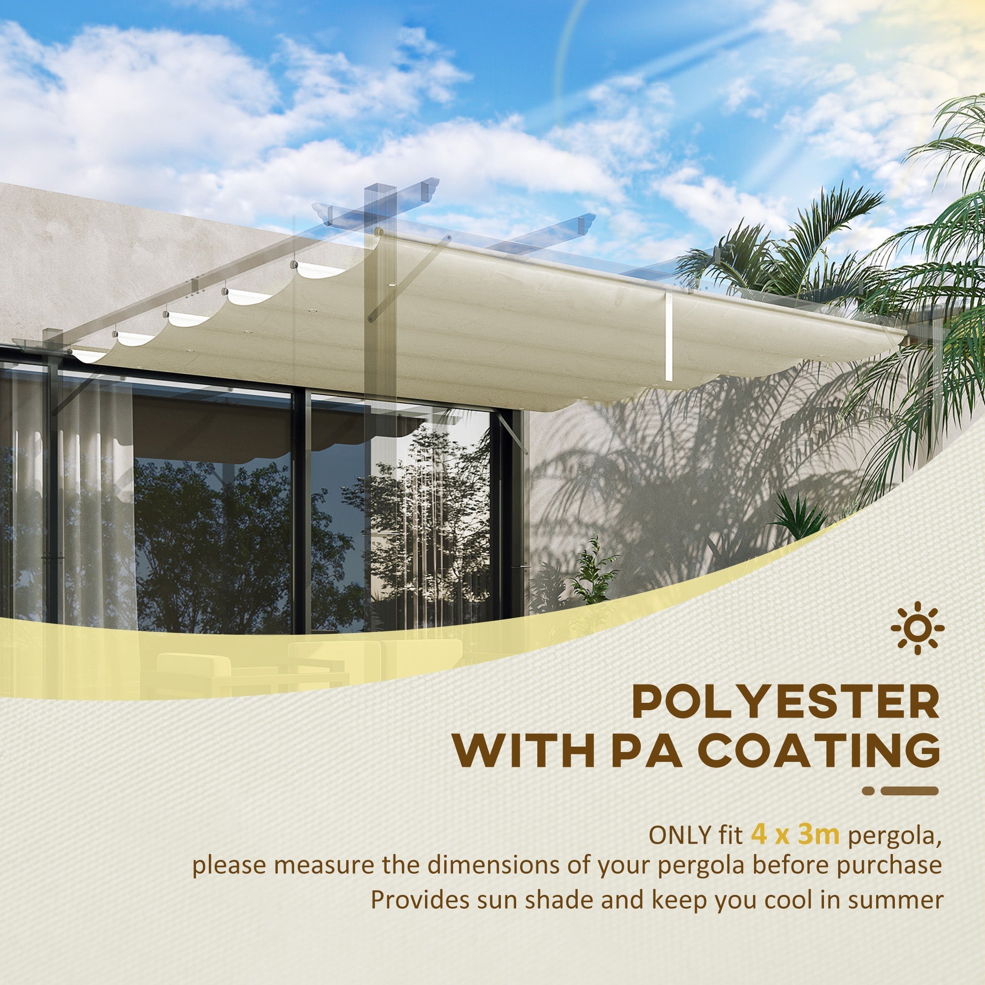 Einziehbare Pergola-Sonnenschutz-Abdeckung Ersatzstoff 3x3m Cremeweiß