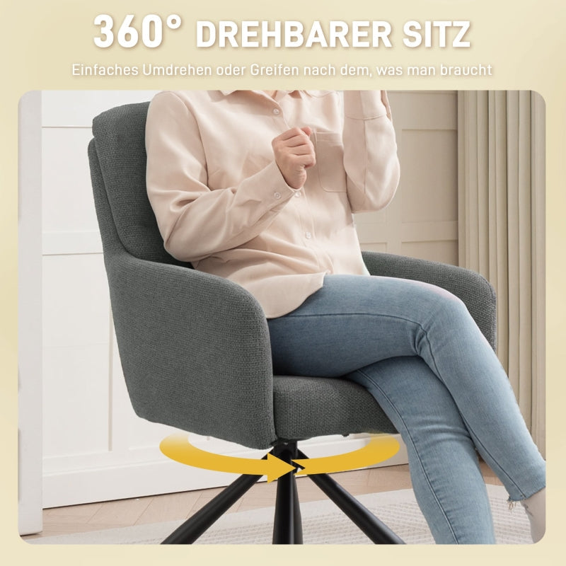 Upholstered Dining Chair, Thick Padding, Armrests, Metal Legs, Grey