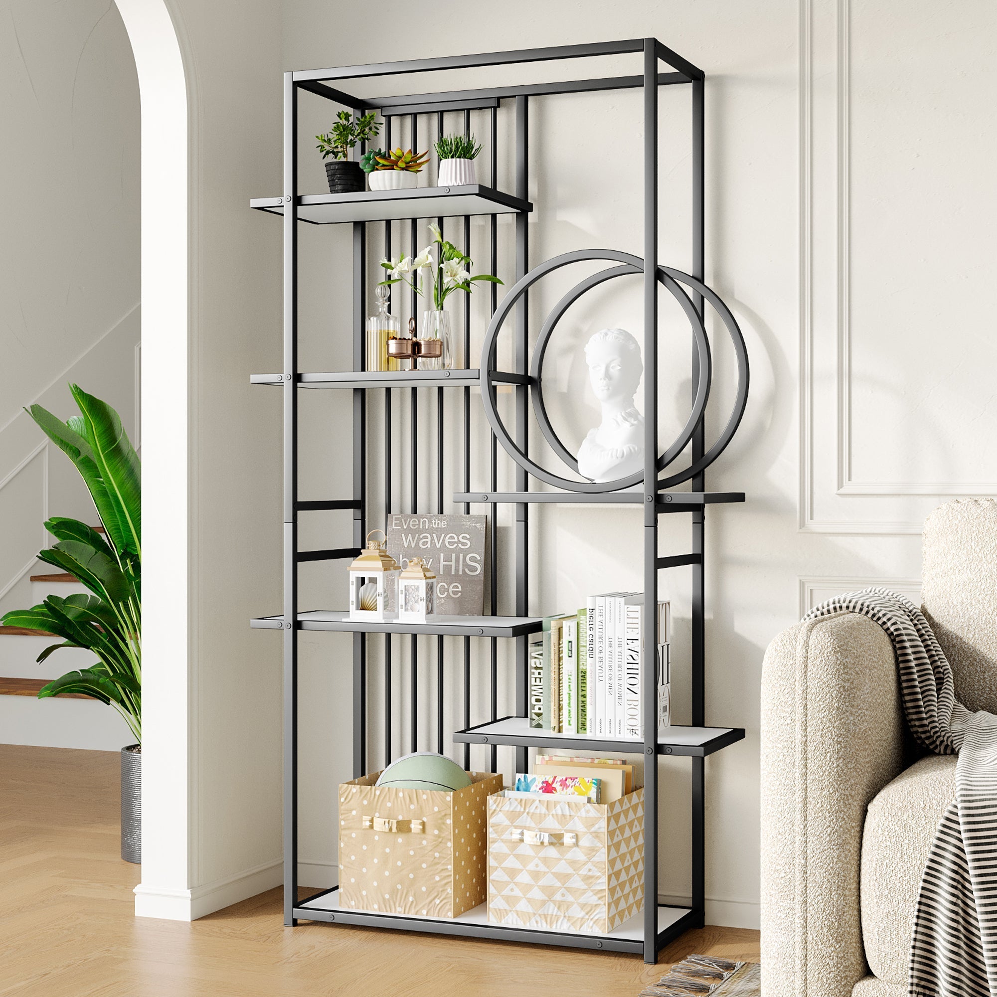 Metal Shelf 100x30x180cm Multi-Tier Modern Style - White/Black