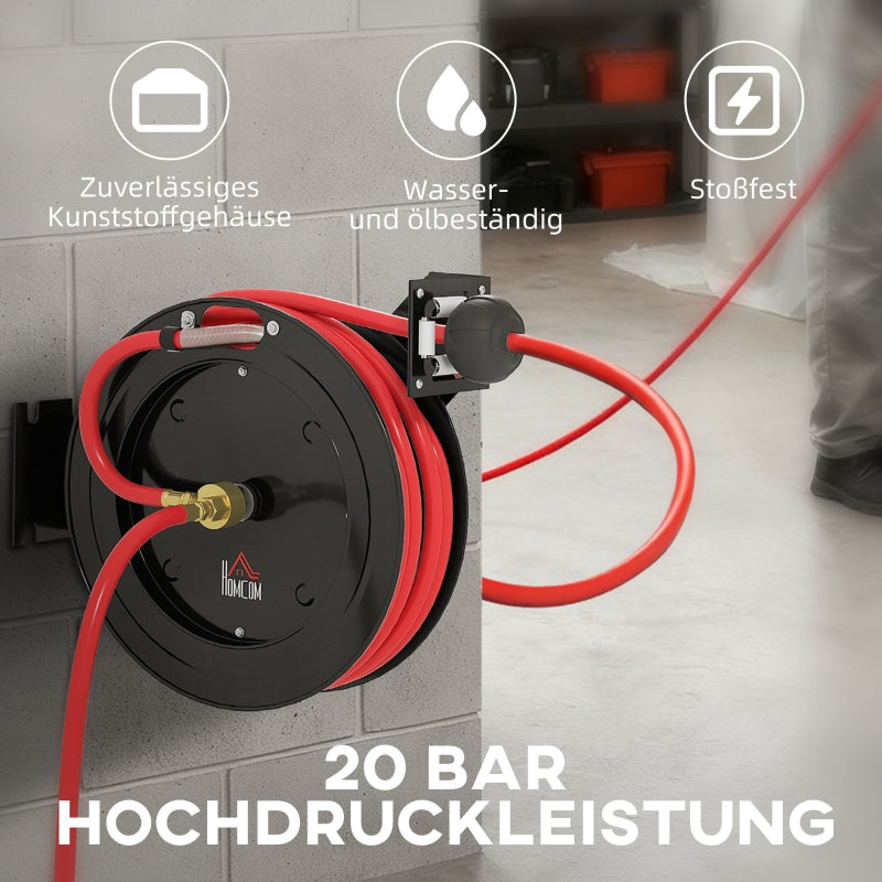 Wall-mounted Hose Reel Automatic Retraction 15+1m Hose 20 Bar - Metal