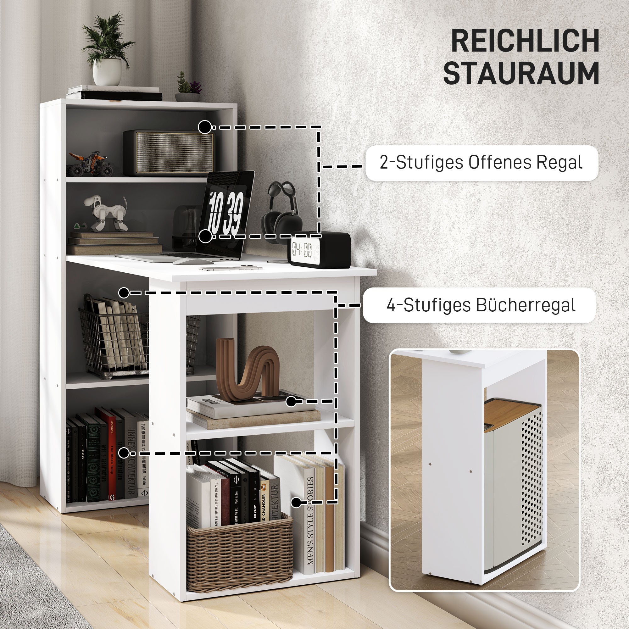 Desk, 120x55cm with Shelf, Multi-Purpose Computer/Work Table, White