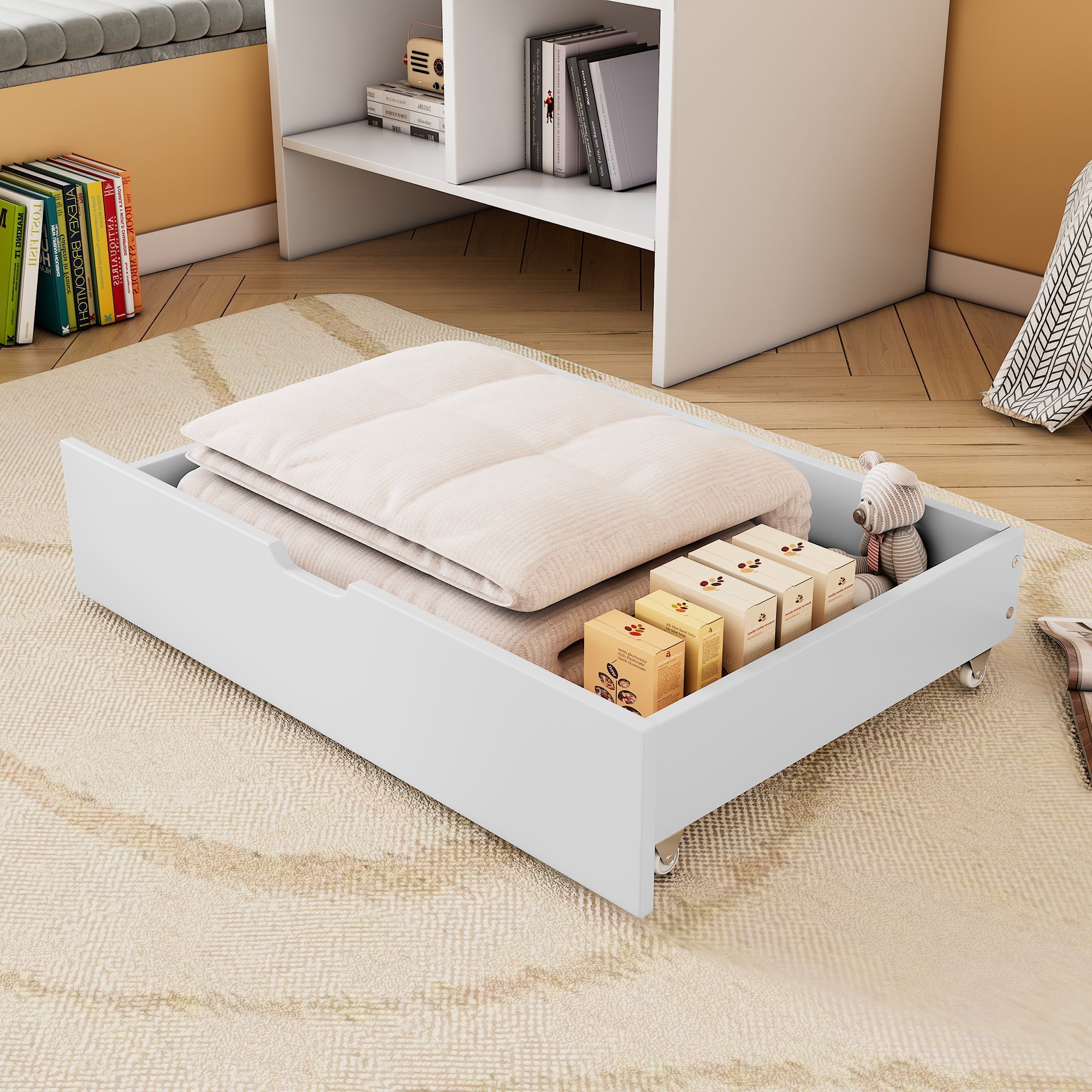 Under Bed Storage Drawers, Two Drawers Casters MDF, White