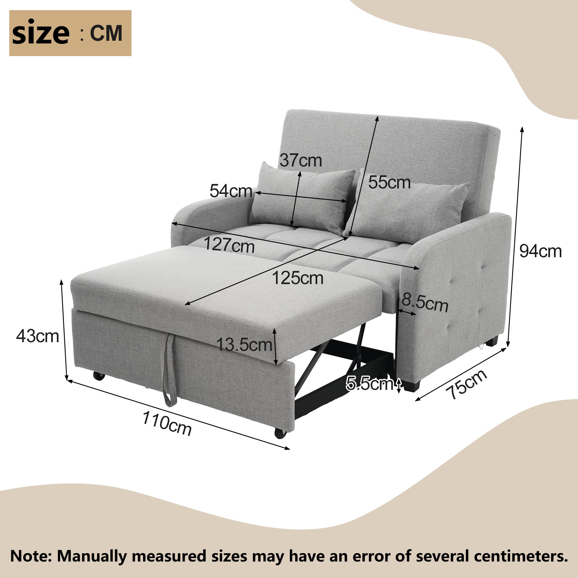 Multifunctional Folding Sofa Bed, Adjustable Backrest 180 x 127 cm Daybed, Dark Grey Linen