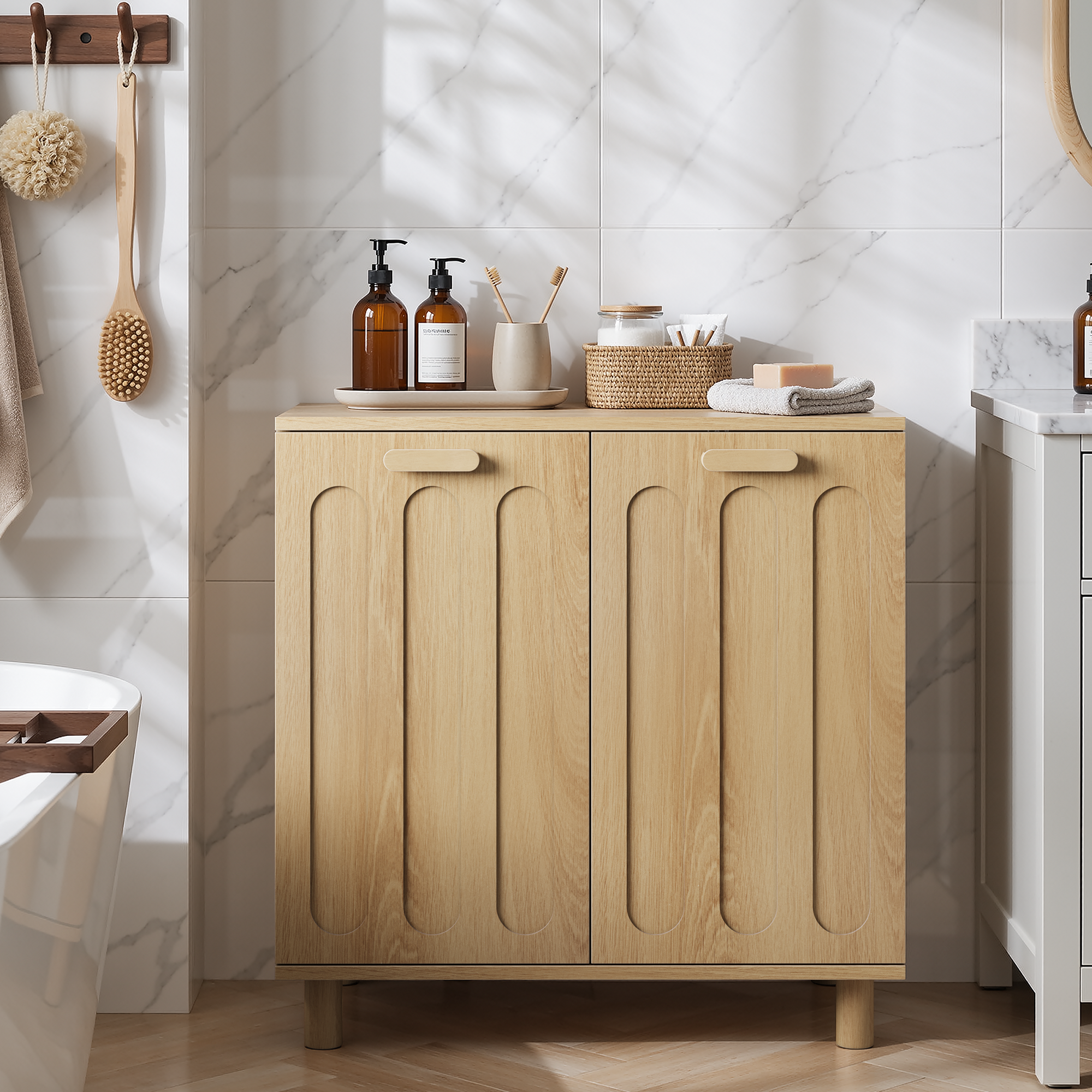 Tilting Laundry Basket with Removable Hamper and Freestanding Storage Shelf, Oak Color