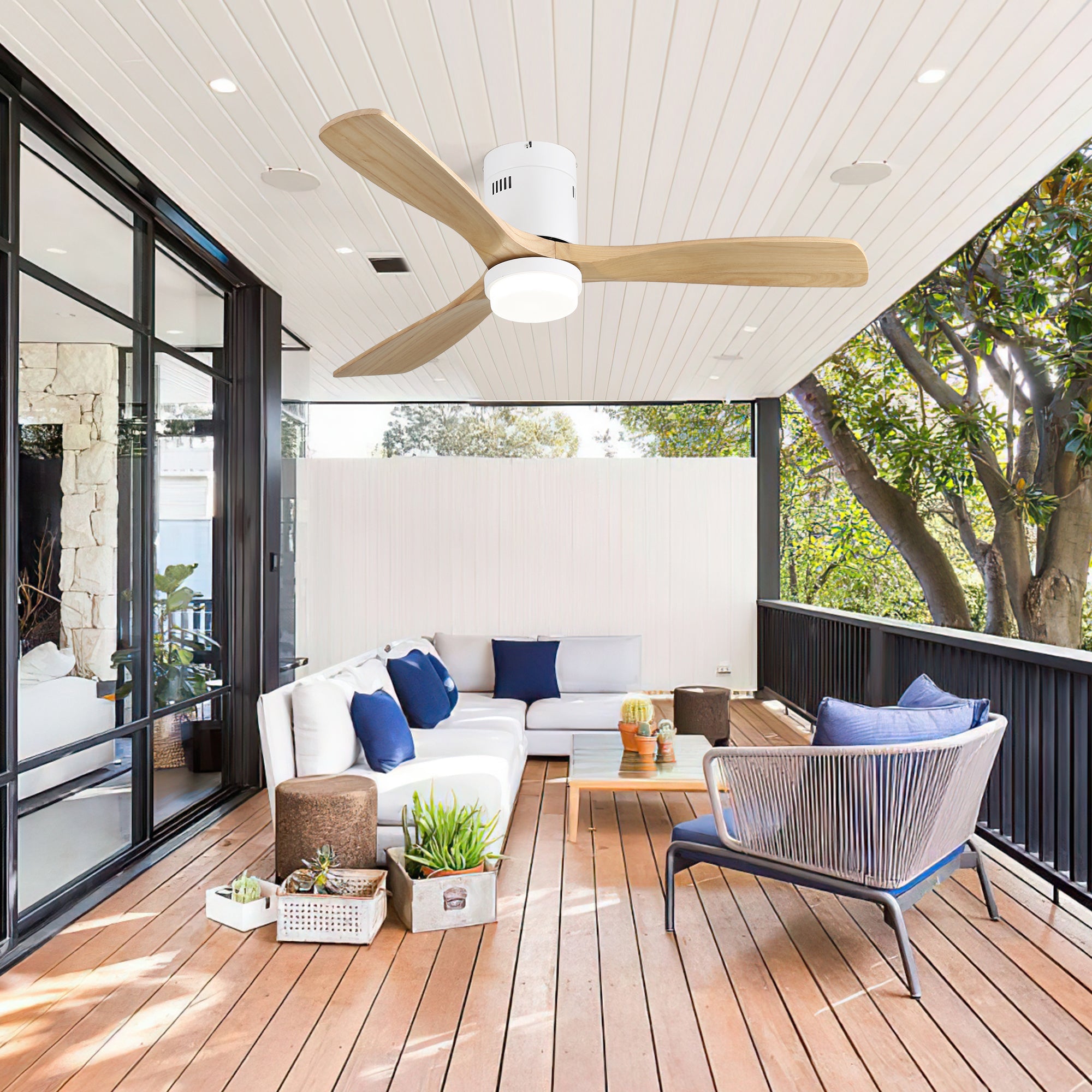 52-inch Ceiling Fan with Remote, 6 Speed, 18W LED Light, Solid Wood