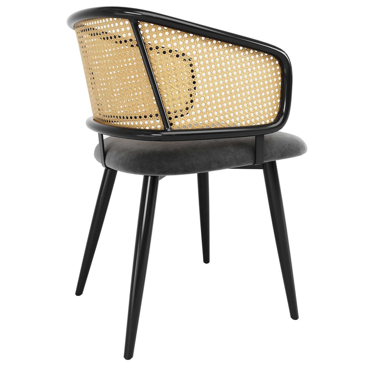 Dining Chairs Set of 6 Rattan Backrests Velvet Cushions Modern Style