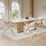 Folding Dining Chairs, Set of 4 Solid Wood Foldable and Breathable Chairs, Linen Beige