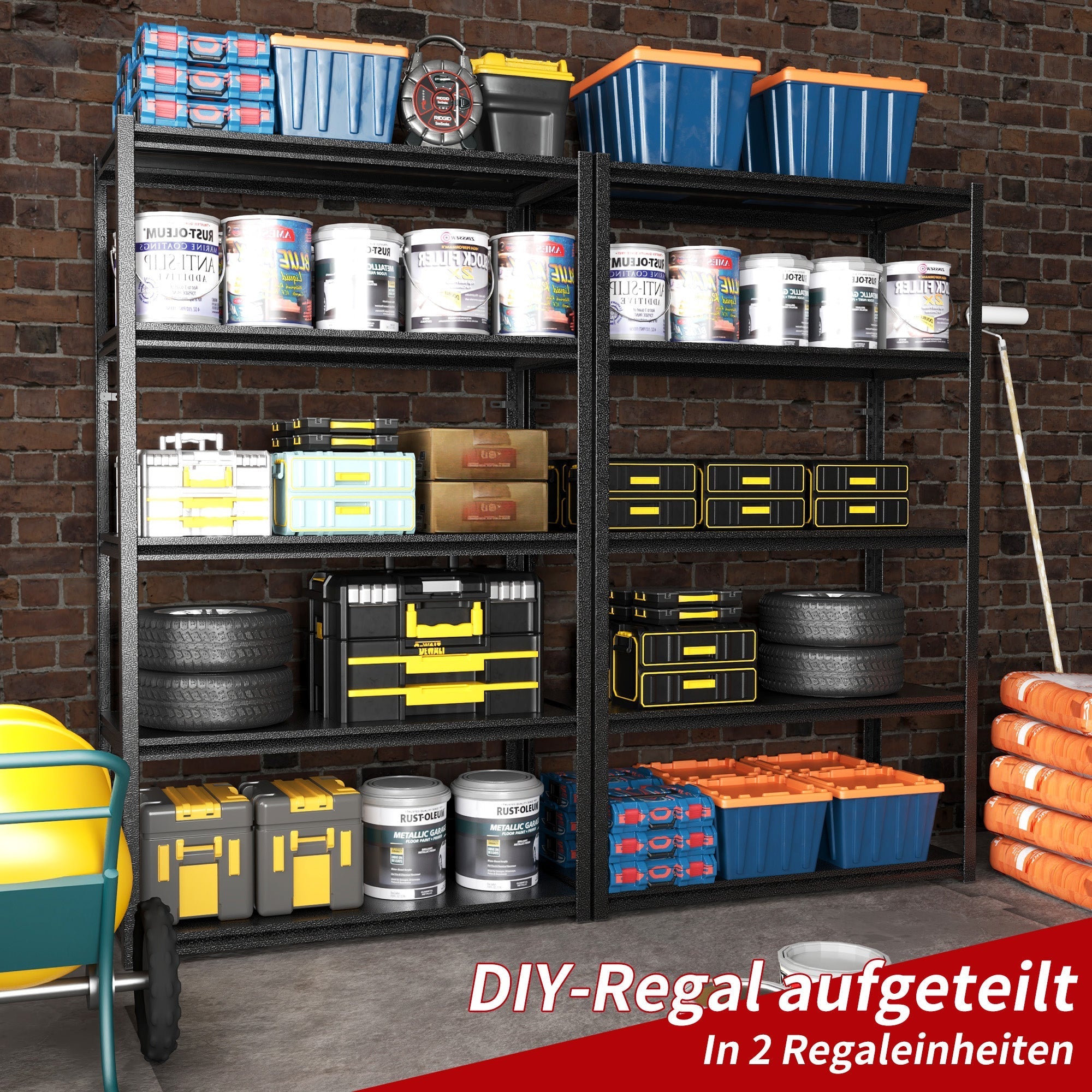Heavy Duty Shelving Unit 5-Tier 650kg Capacity Adjustable Industrial Storage - Metal Black