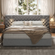 Upholstered Bed, King Size Hydraulic Storage with Reading Light, Velvet, Gray