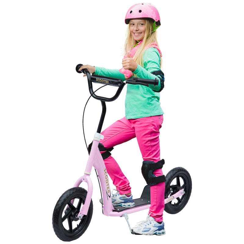 Kids Kick Scooter, 12-inch Wheels, Handbrake & Kickstand, Steel, Pink