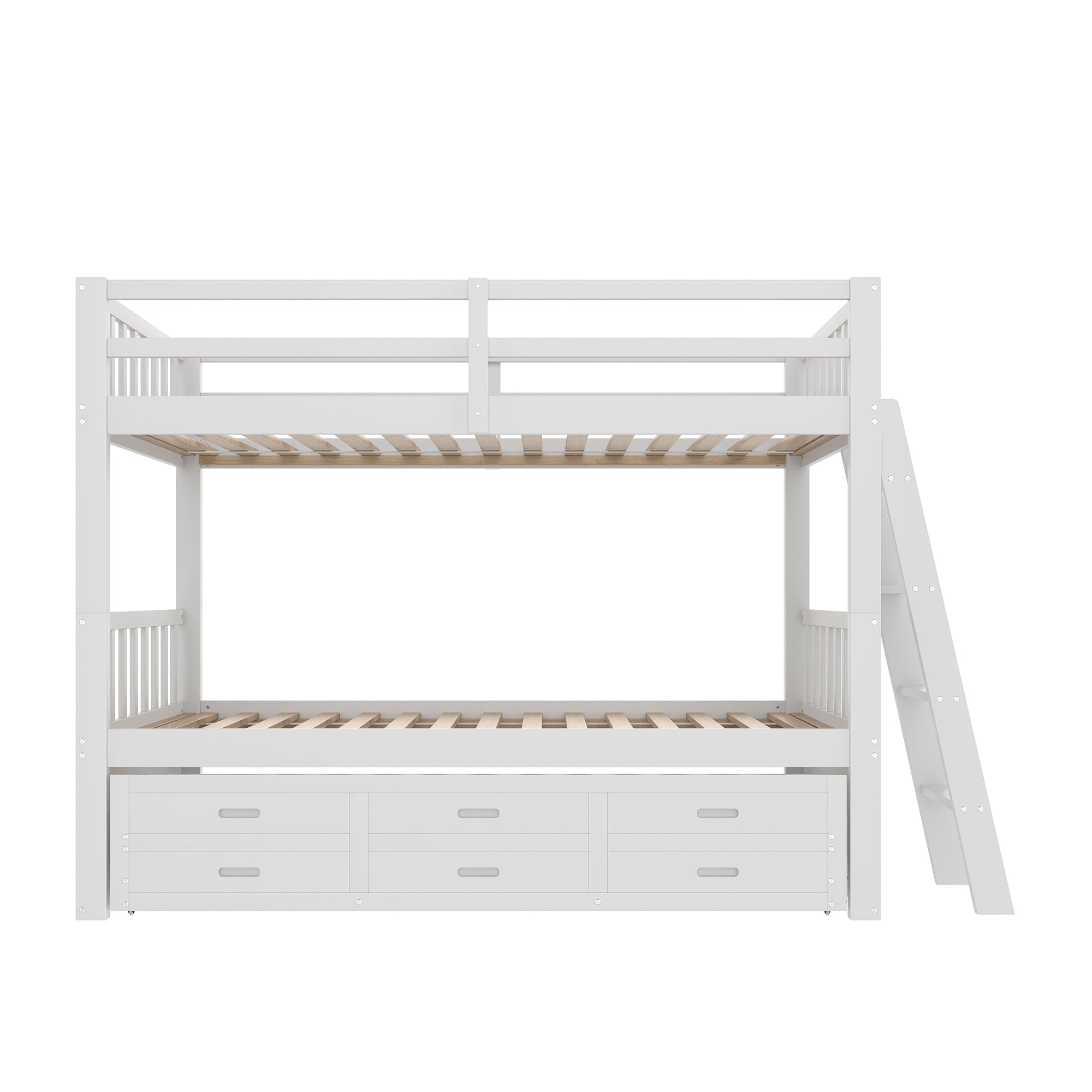 Bunk Bed 90x200cm House Bed Pull-out Bed 3 Drawers - White