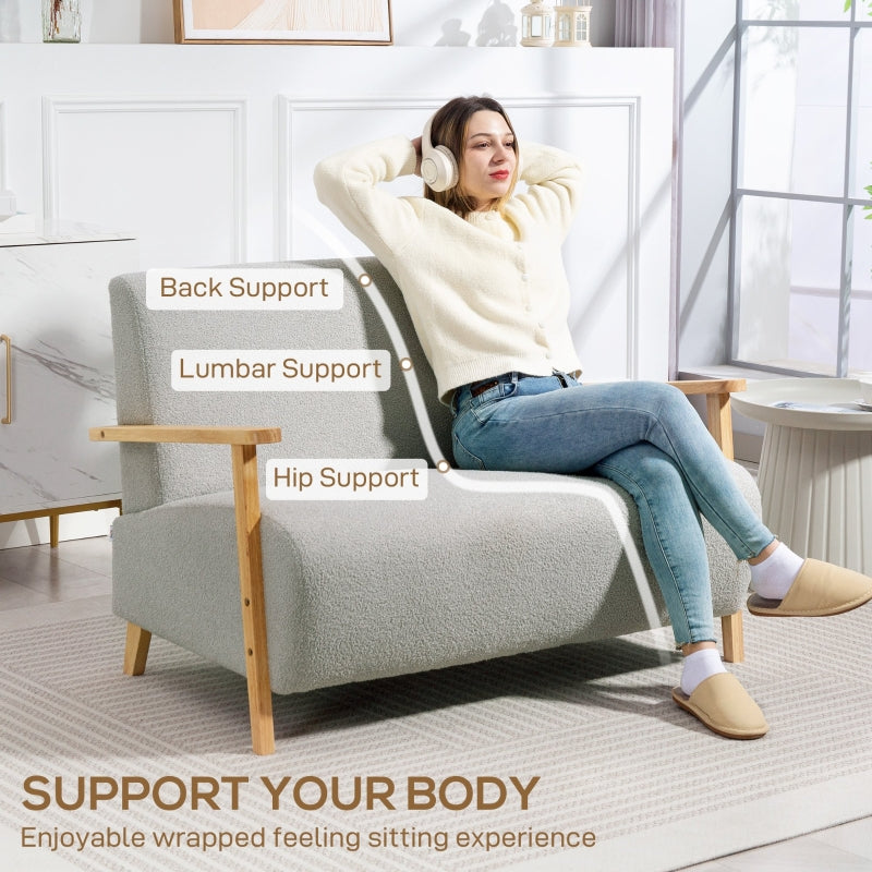 Small Sofa Settee 2 Seater Sherpa Fabric - Light Grey