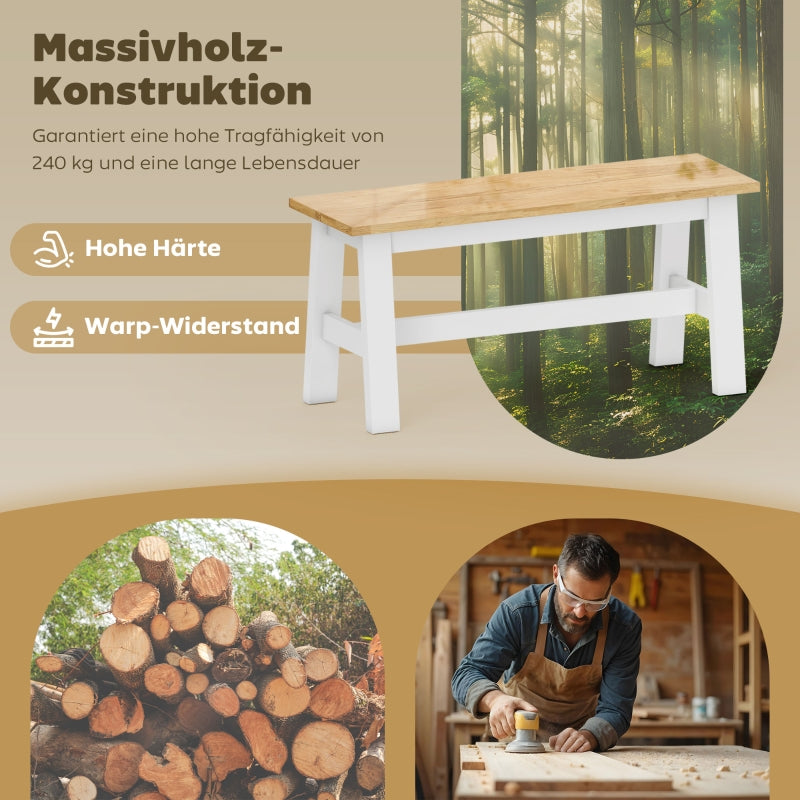 Bench for 2, Wooden with Stabilizing Crossbar, White