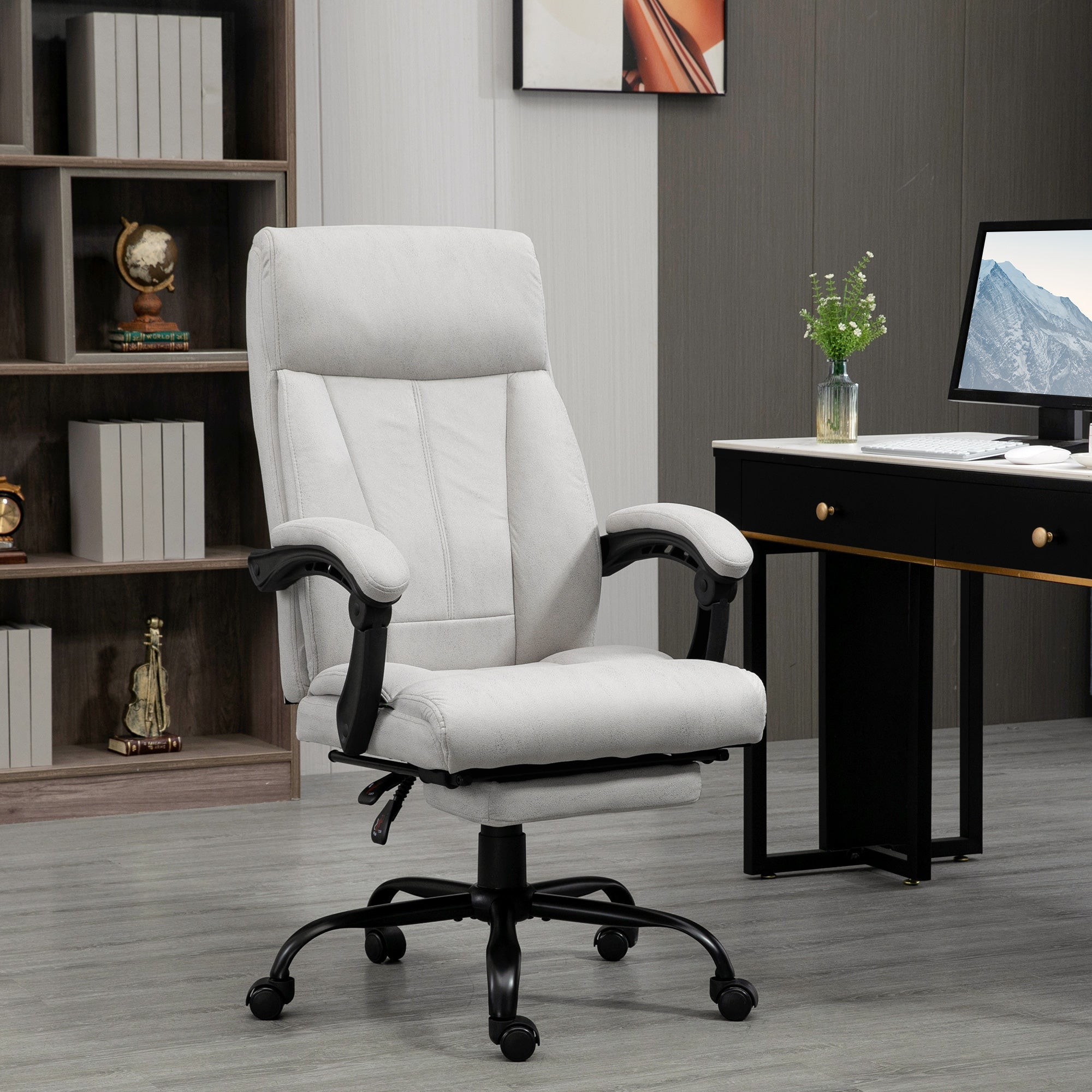 Office Chair, Ergonomic Executive Massage Function Footrest, Light Grey