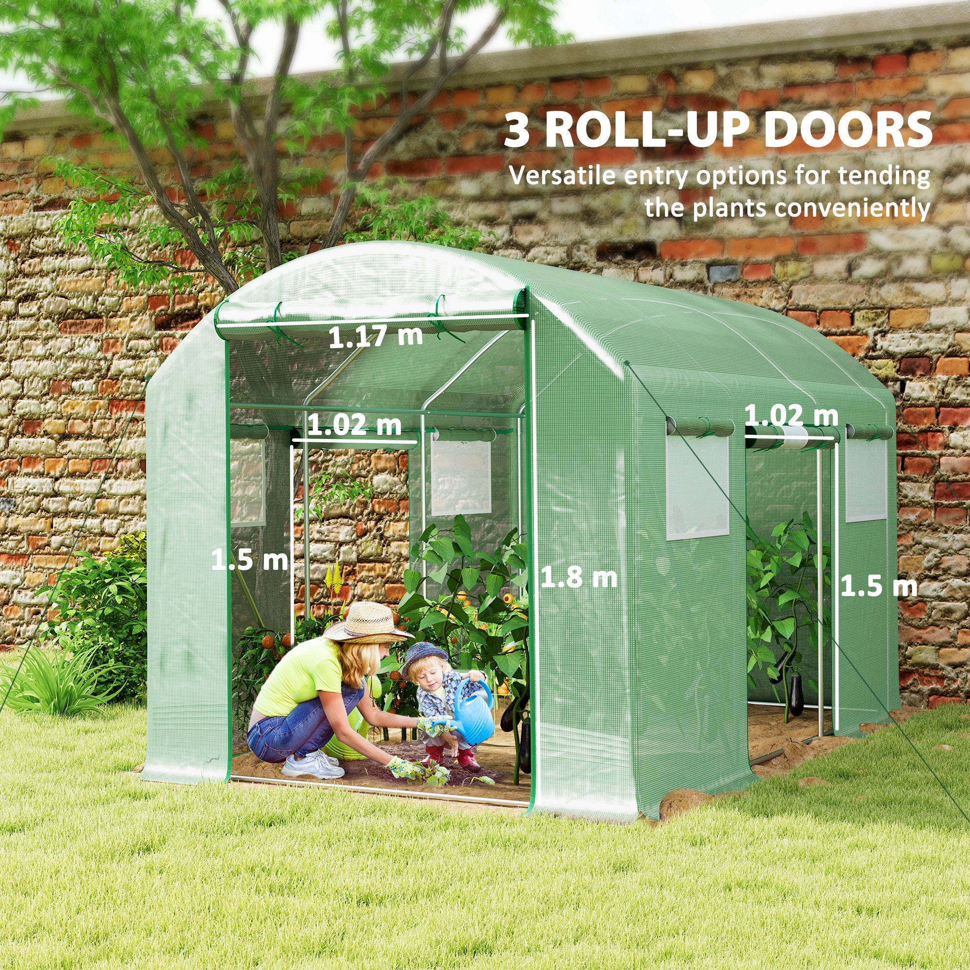Polytunnel Greenhouse Walk-In 9.8 x 6.6ft - Green