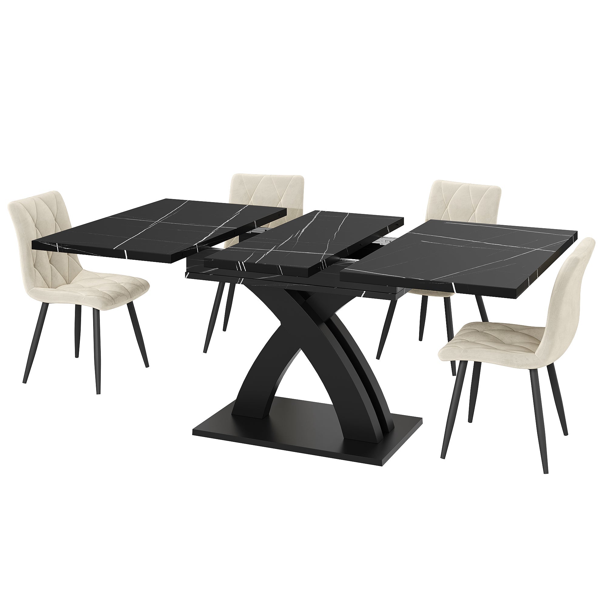 Extendable Dining Table, 120(160) cm Wooden Black Lacquered