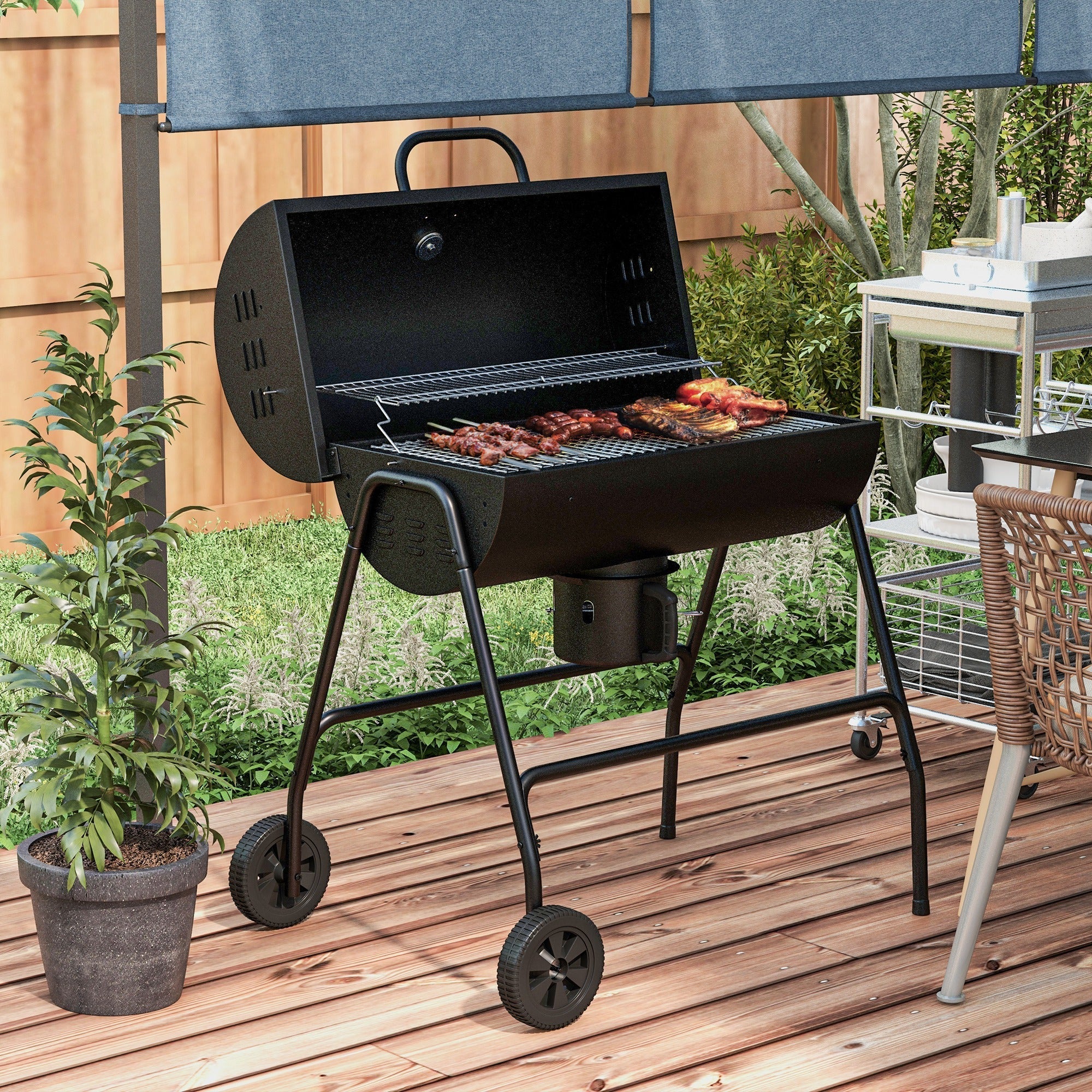 Steel BBQ Charcoal with Ash Catcher and Warming Rack
