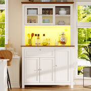 Tall Kitchen Cabinet 104x40x180cm Adjustable Shelves LED Lighting - White