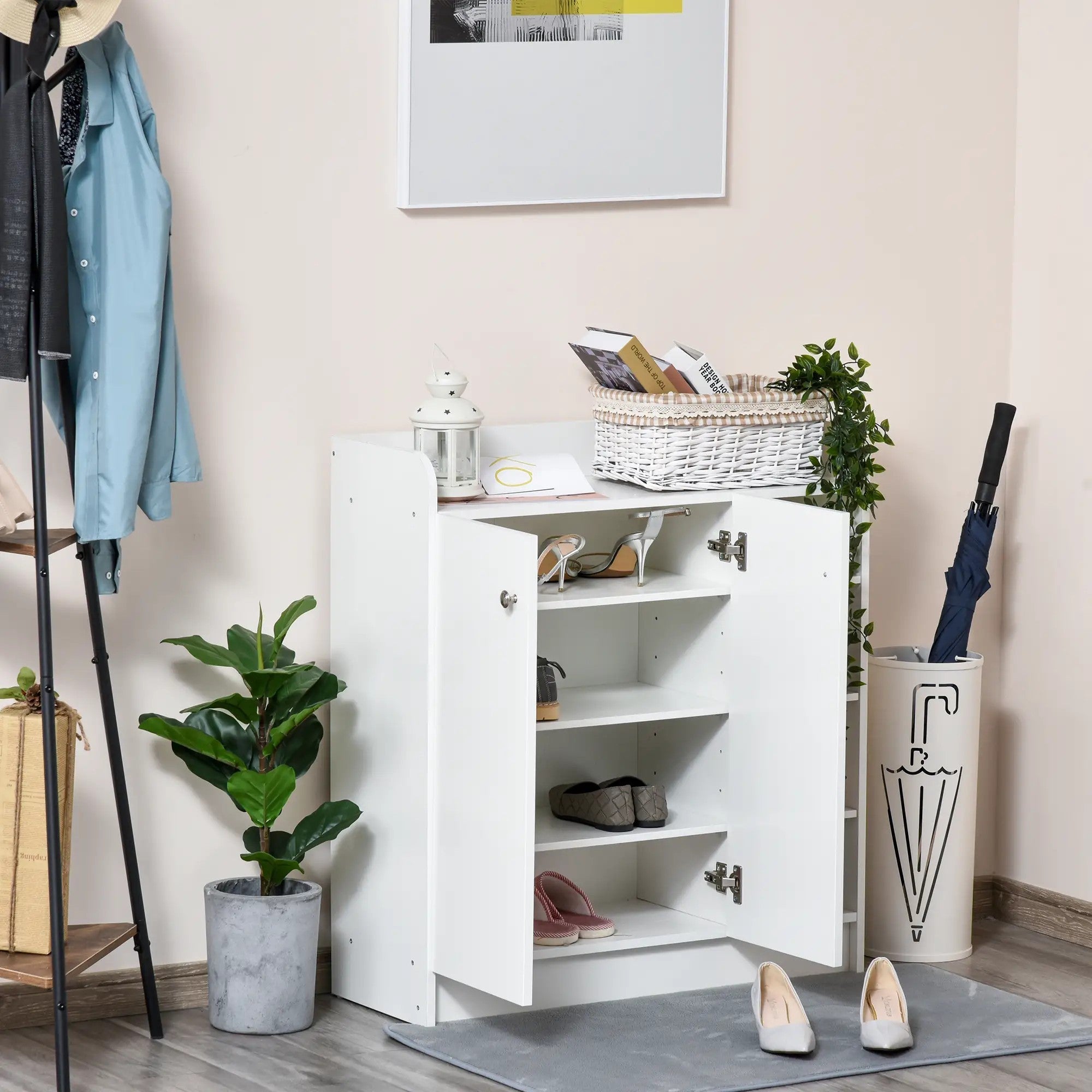Shoe Cabinet 2 Doors 4 Compartments 83x30x90cm, White