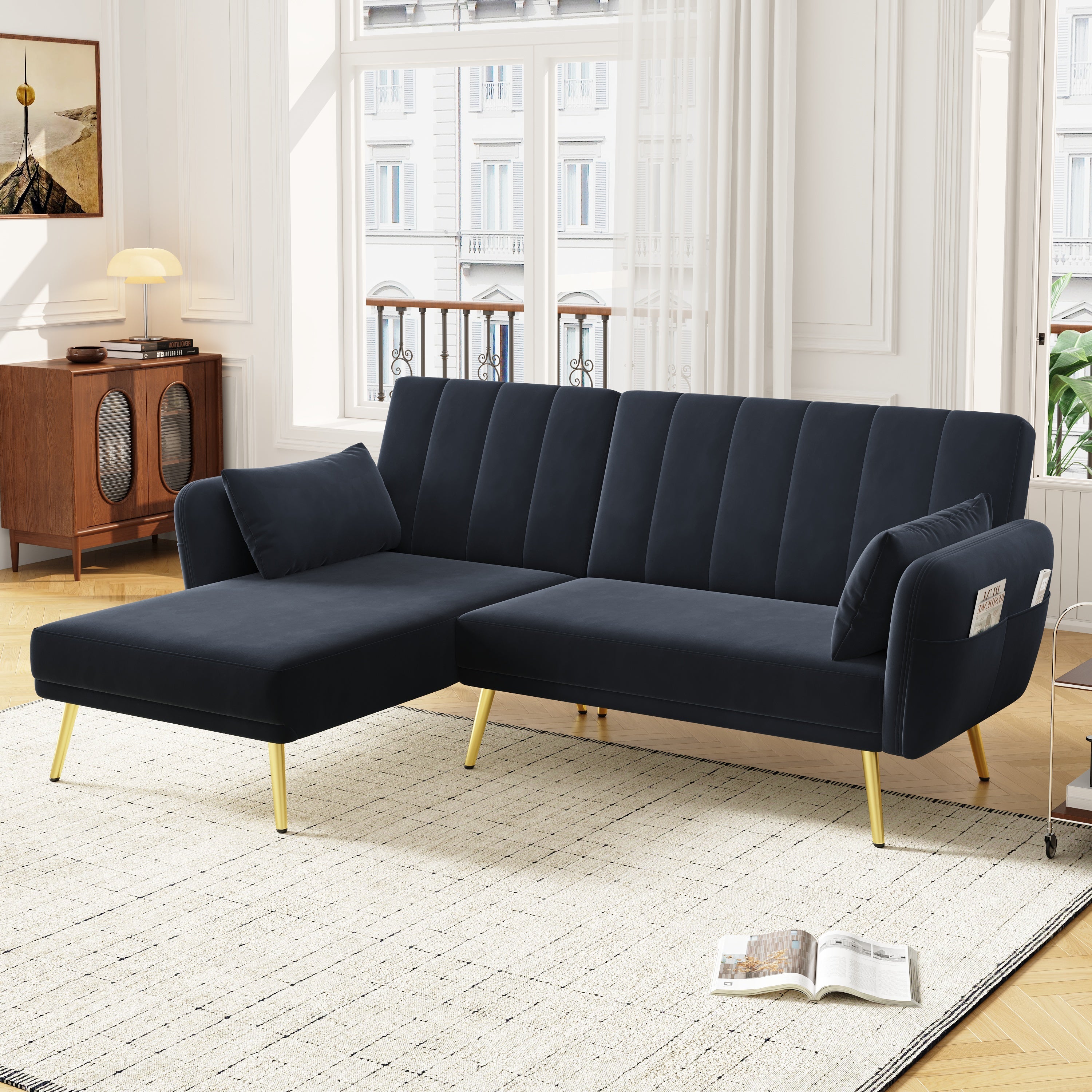 Folding Sofa, Modern L-Shaped Sofa Bed with Corner, Multi-room