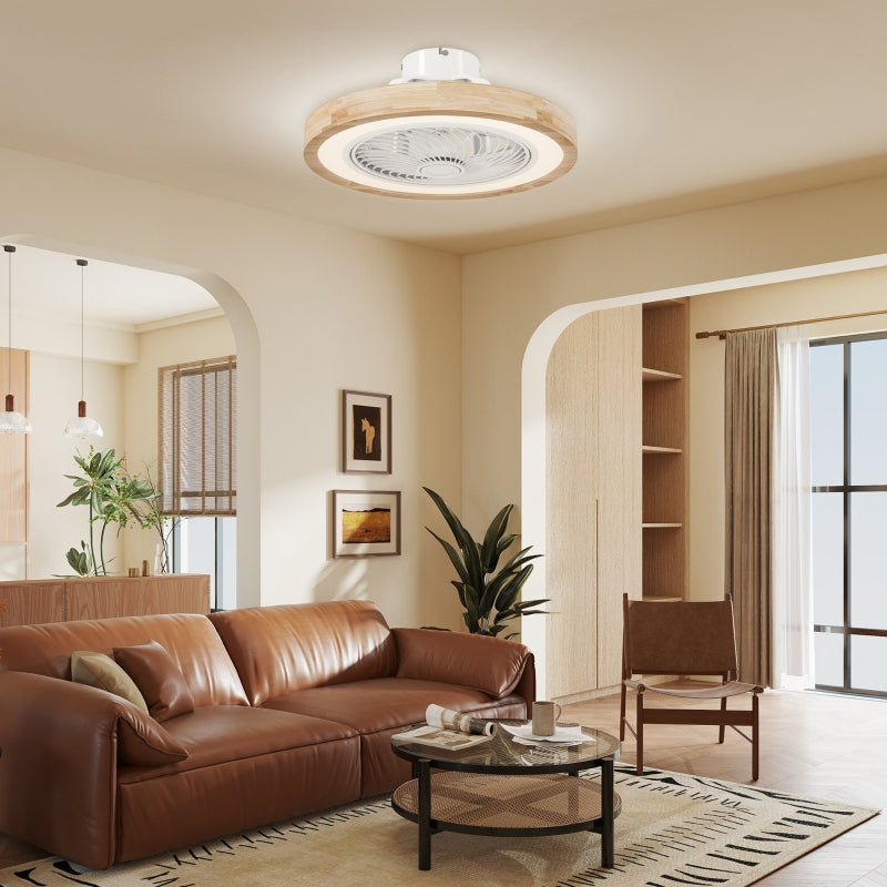 Ceiling Fan with Light, LED Dimmable RGB, 6 Speeds, Timer, Reversible, Natural 50 cm