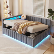 Upholstered Bed/Sofa Bed 140x200 Hydraulic Storage LED/USB Velvet Grey