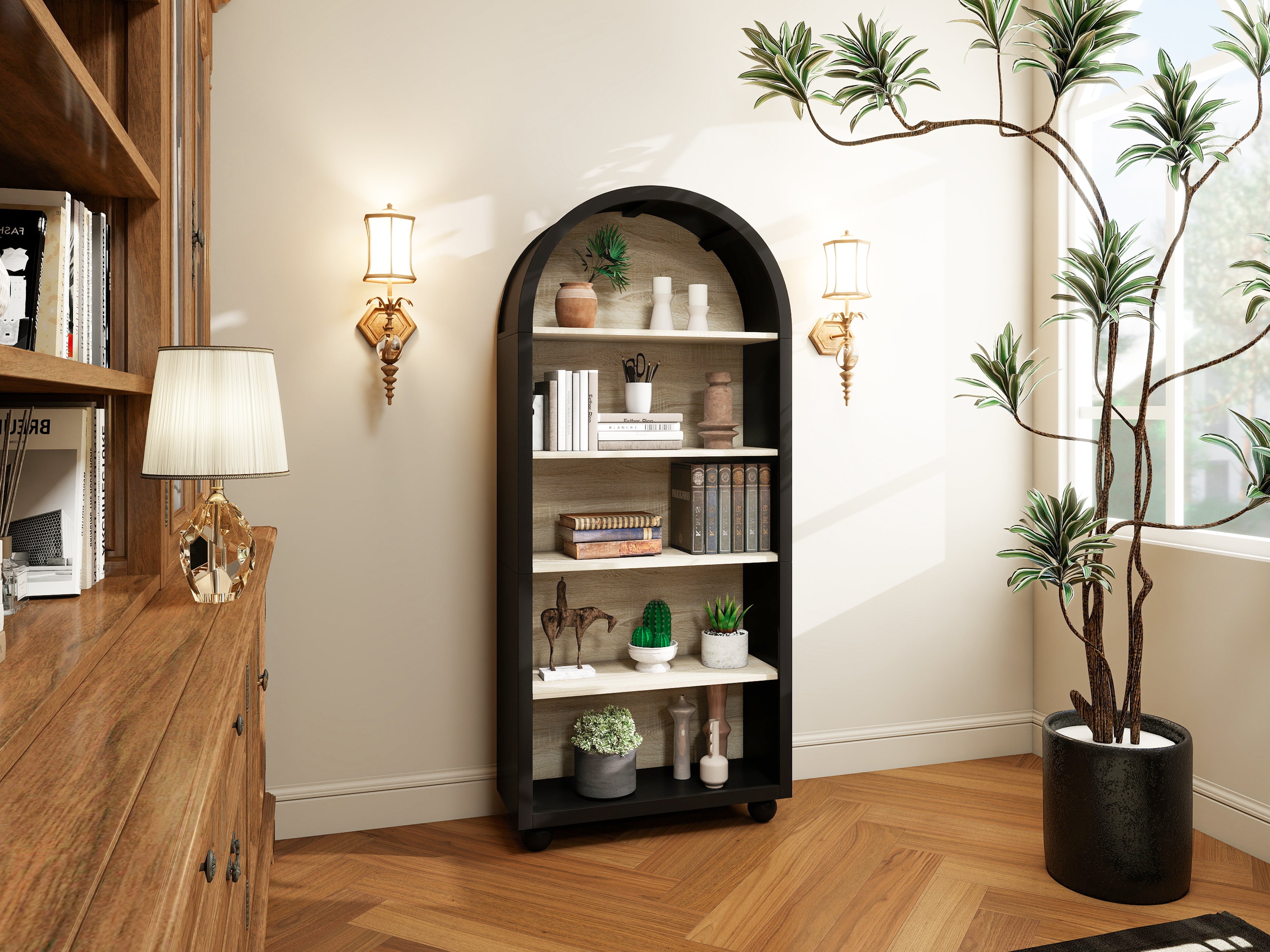 European Bookshelf, 5-Tier Open Storage, Hand-Painted Metal