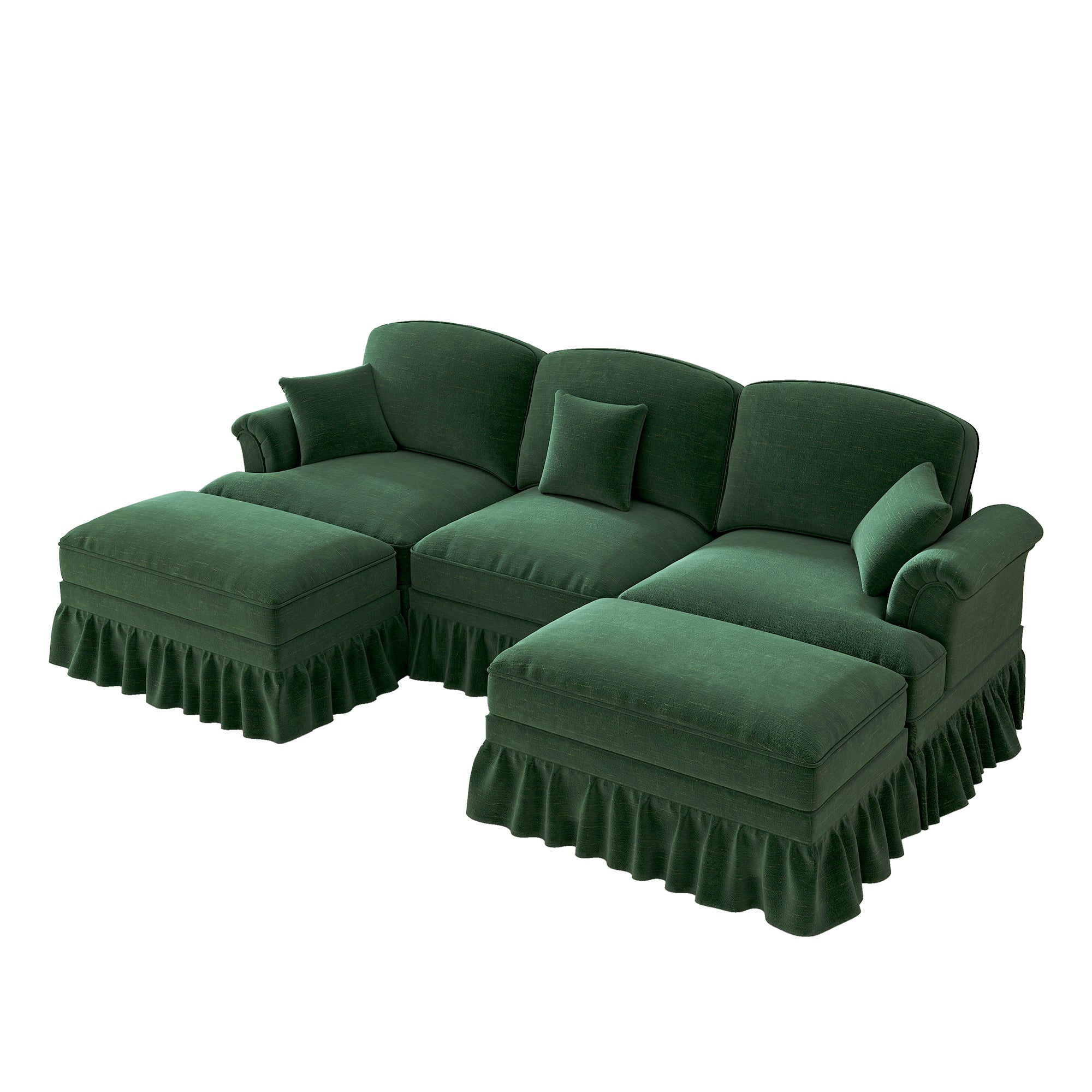 Classic U-Shaped Modular Sofa with Ottoman, Chenille - Green