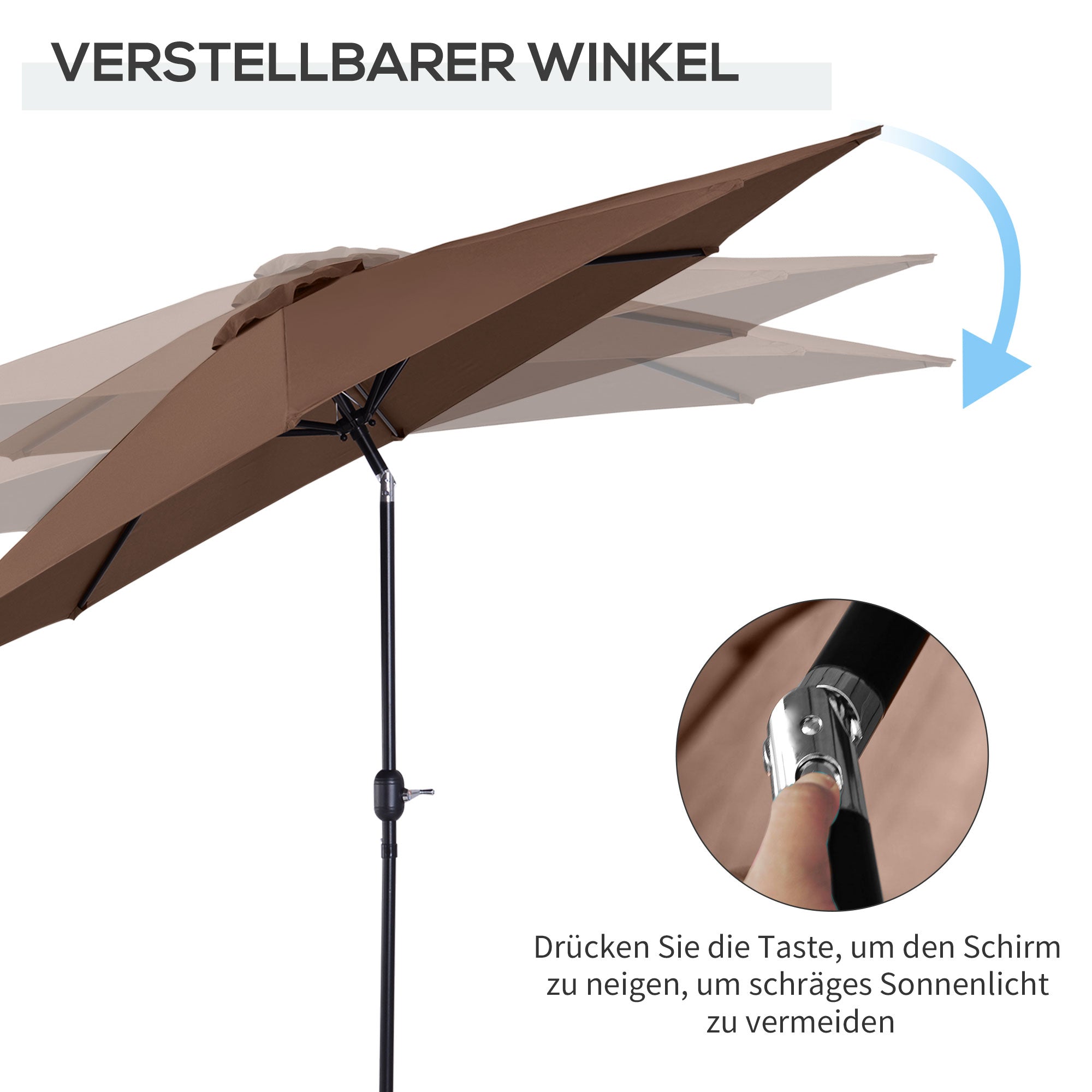Parasol with Hand Crank, Tilting Market Umbrella, Stable, Brown Polyester