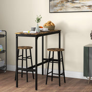 Bar Table Set, 3-Piece with 2 Bar Stools, Steel, Rustic Brown