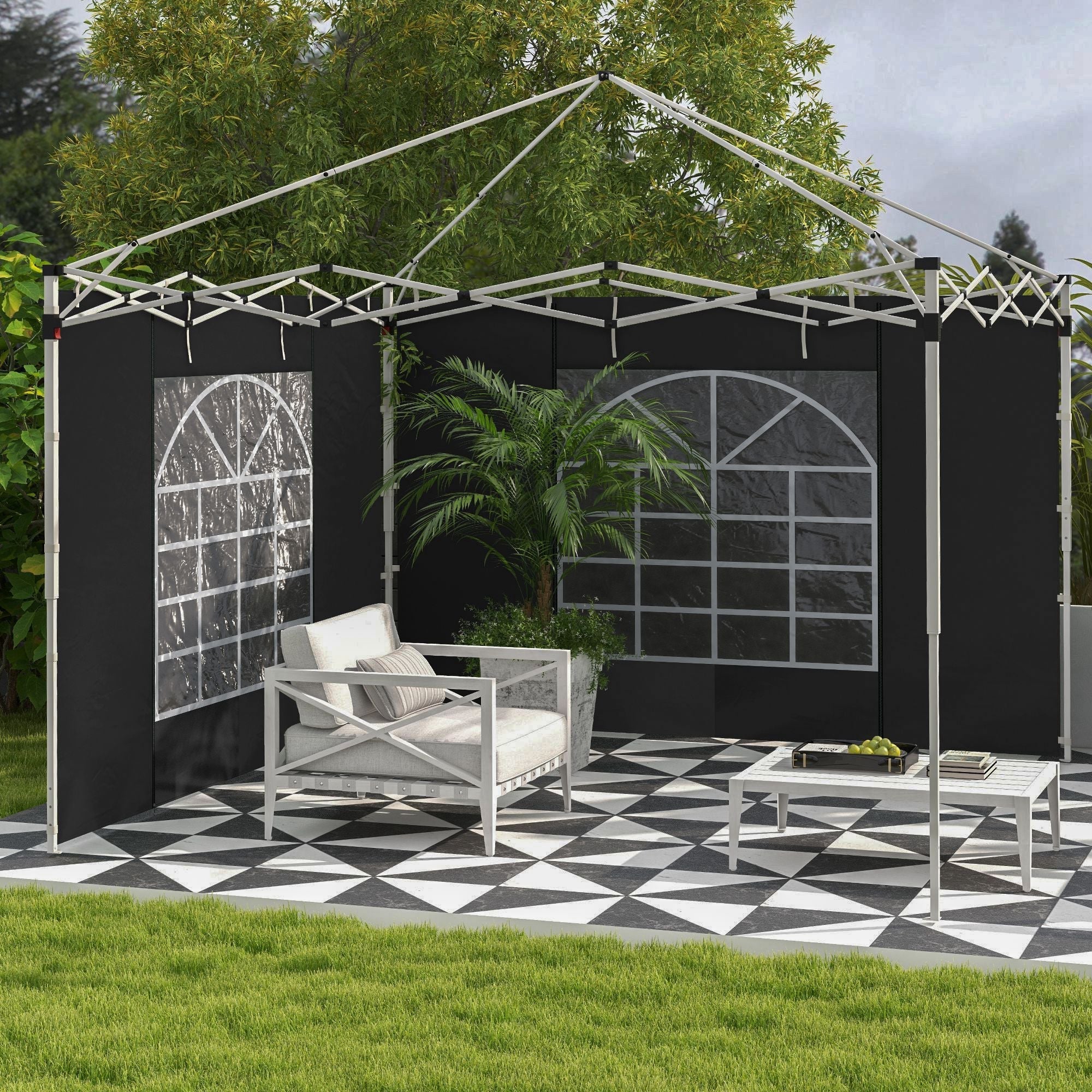 Pavillon-Seitenwände, 3x3/3x6 m, mit Fenster, wasserdicht, schwarzes Oxford-Gewebe