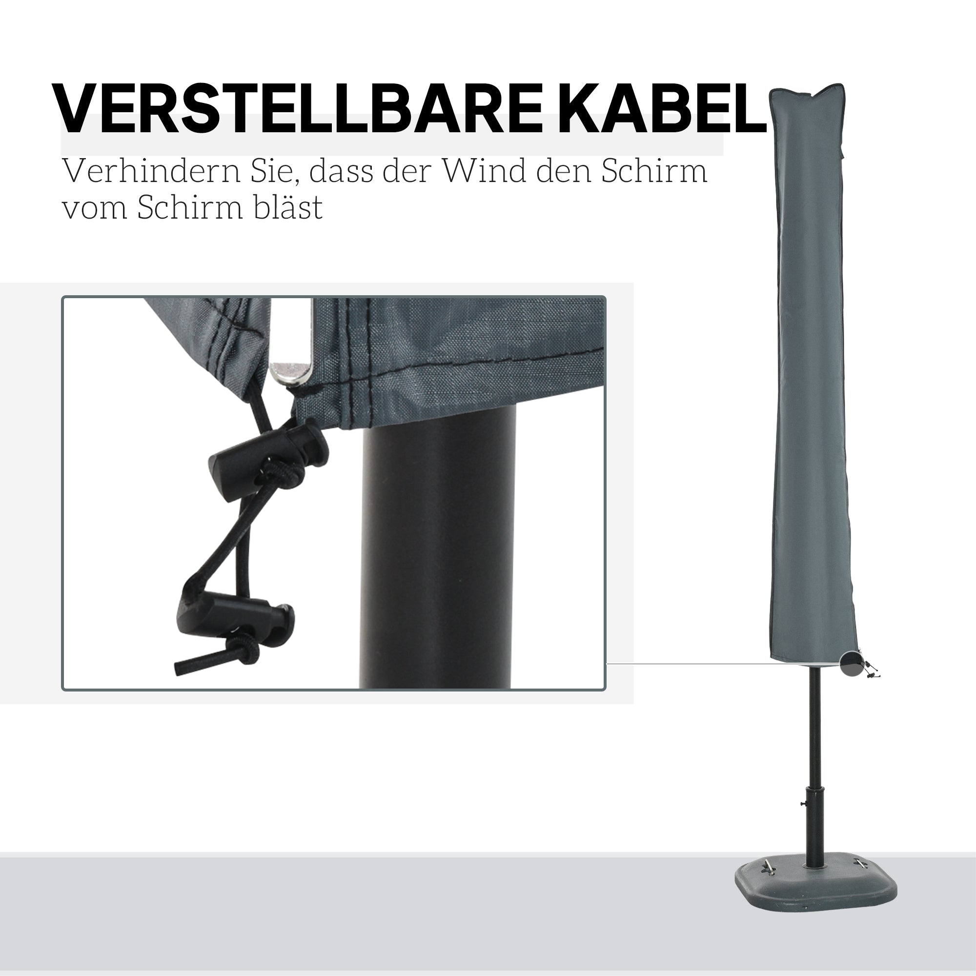 Parasol Cover Weatherproof with Zipper & Straps 178x25/35cm Oxford Polyester Grey