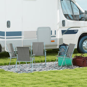 Folding Chair Set of 4, Foldable Garden Camping with Backrest Armrest, Oxford Grey