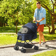 Pet Stroller Cat Buggy, Foldable Lightweight, Oxford Blue