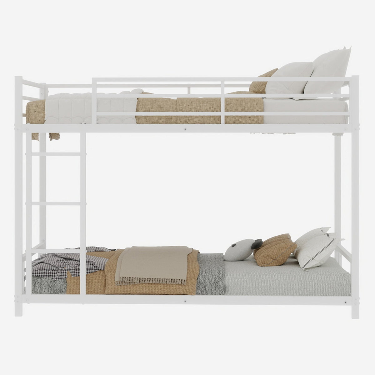 Metal Bunk Bed Twin Single Heavy Stable Low Noise Safety Railing, Metal