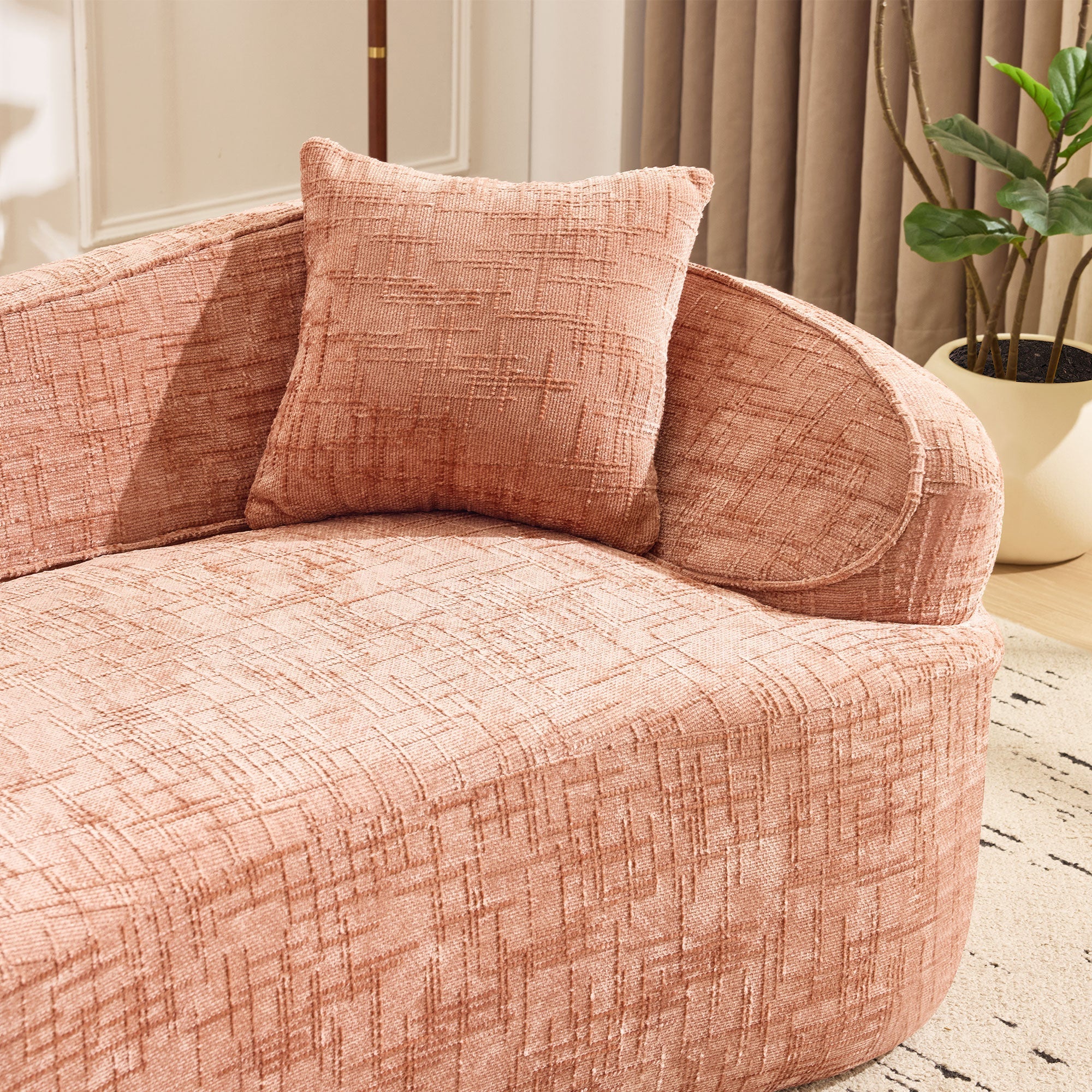 Sofa, curved two-seater with armrests and 2 cushions, cream linen