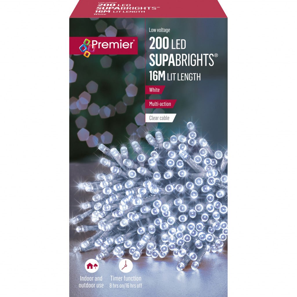 200 Multi Action LED Supabrights Clear Cable with Timer - White - Rathwood Store