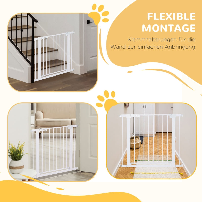 Baby Gate Auto-Close Drill-Free One-Hand Adjustable 75-96cm - White Metal