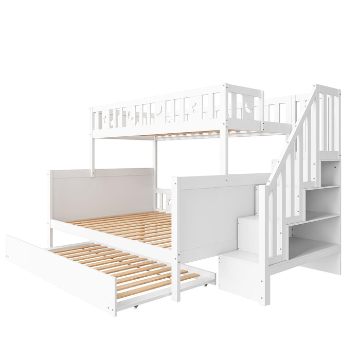 Multifunctional Bunk Bed with Storage and Slatted Frame, 90x200 and 140x200, White Pine Wood