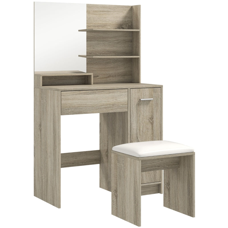 Dressing Table and Stool Set, Storage, Wood-Effect