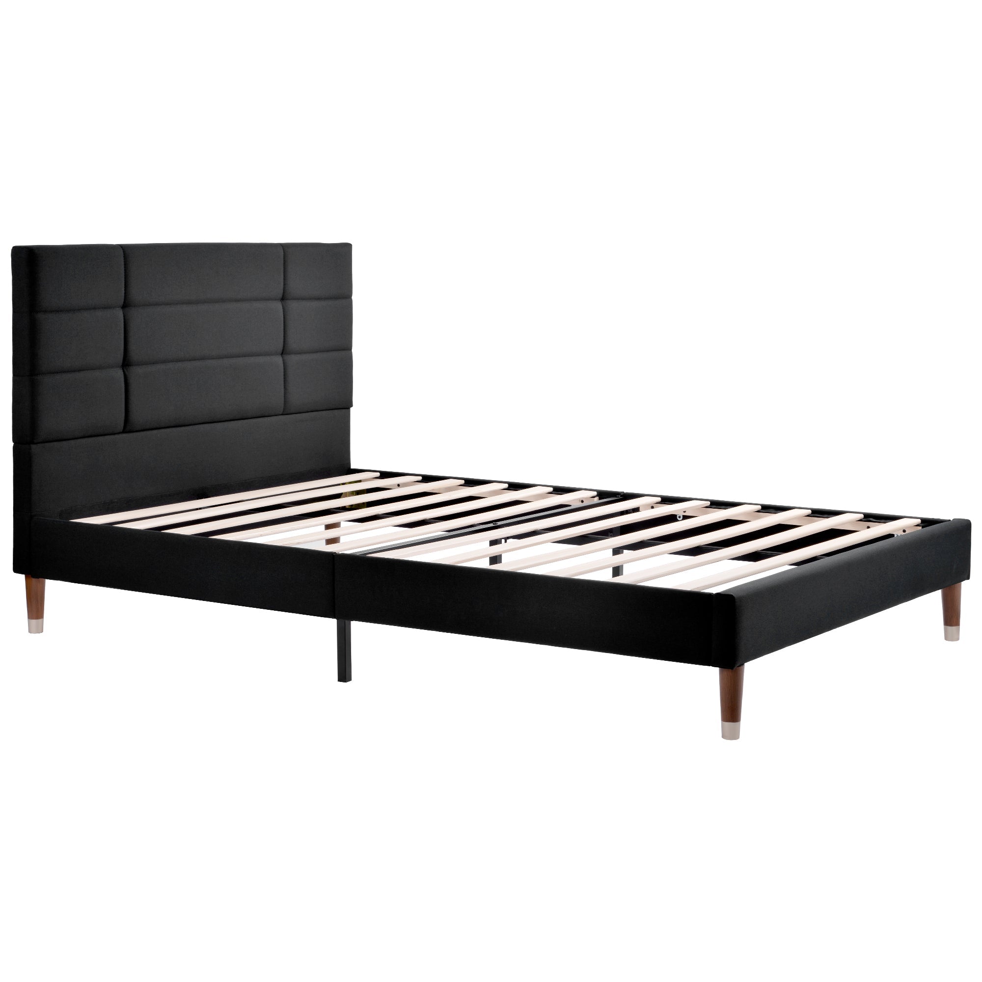 Upholstered bed, double with slatted frame 140x200cm, black linen