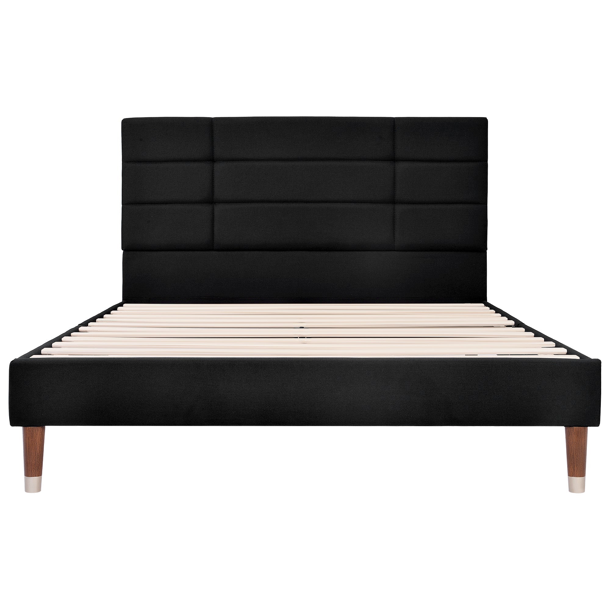 Upholstered Double Bed, 140x200cm with Headboard & Slatted Frame, Black Linen