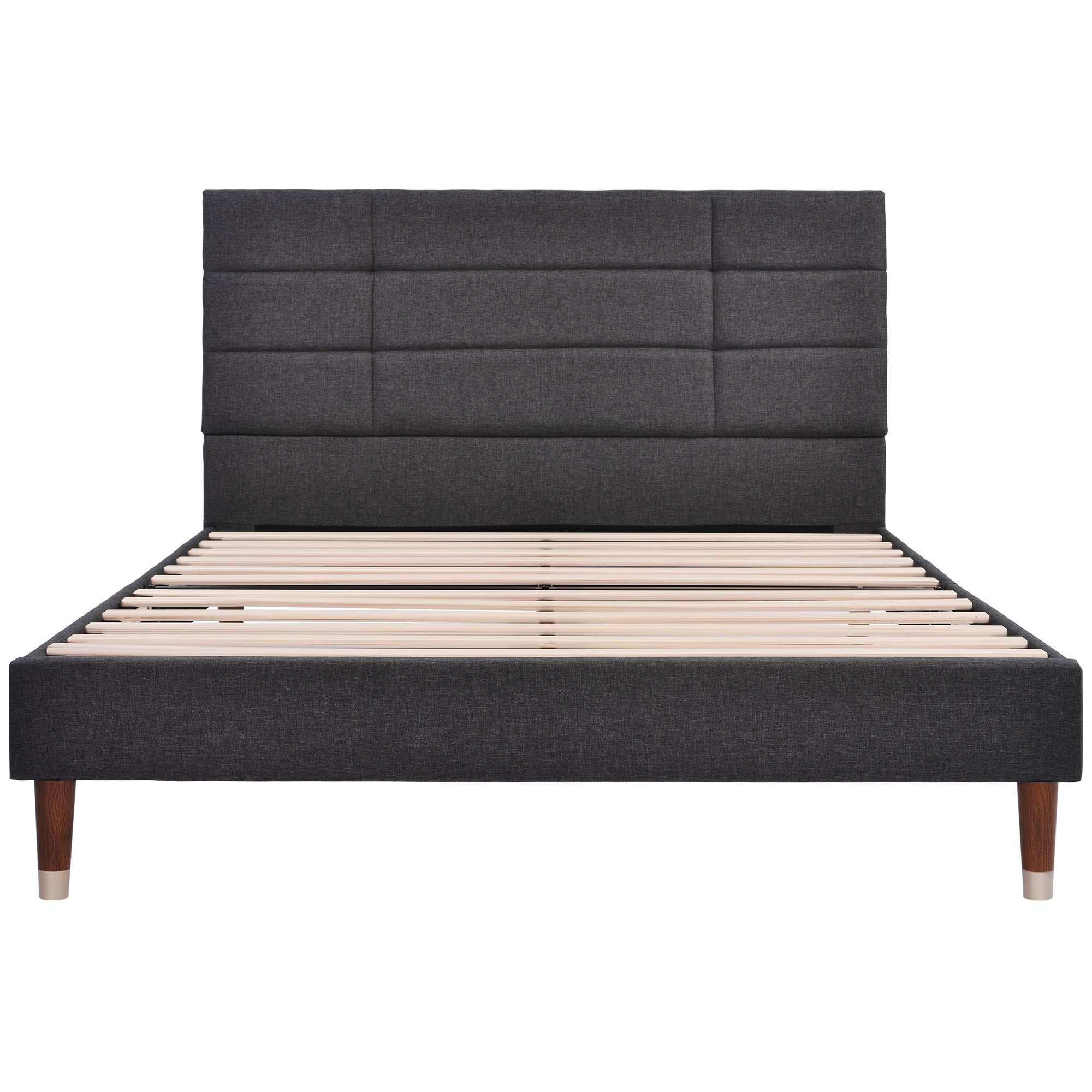 Upholstered bed, double bed with slatted frame 140x200cm, dark grey linen