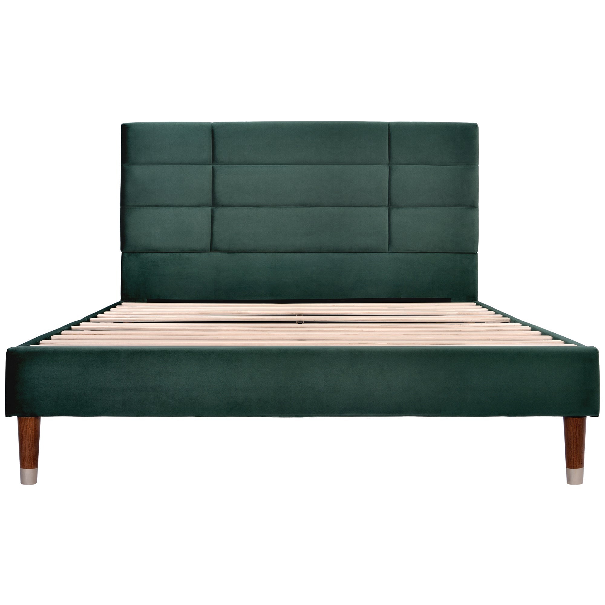 Upholstered Bed, Double with Slatted Frame, 140x200cm, Dark Green Velvet