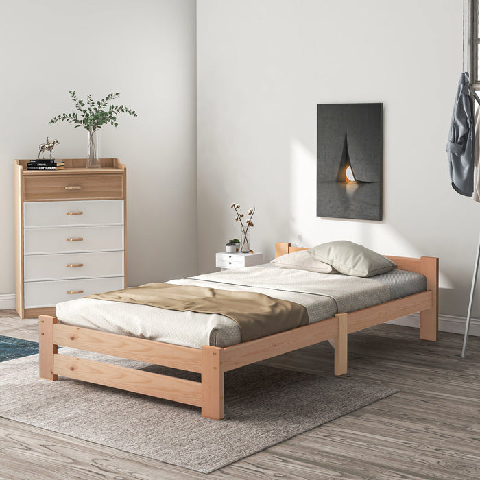 Solid Wood Futon Bed with Headboard and Slatted Base, Natural (200x90cm)