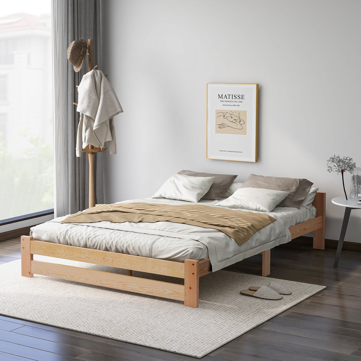 Futon Bed Solid Wood Headboard Slatted Base 200x140cm Natural Wood