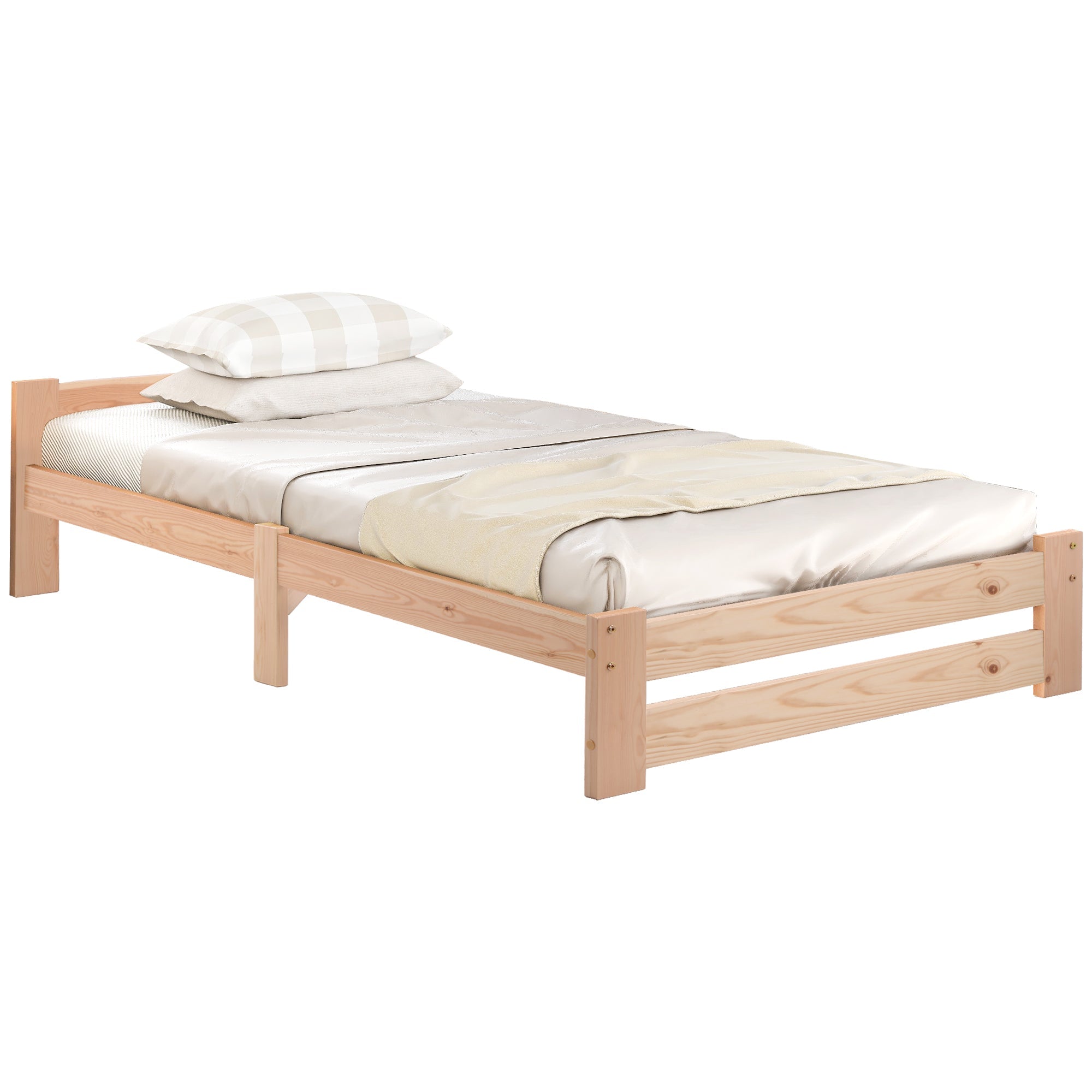 Solid Wood Futon Bed with Headboard and Slatted Base, Natural (200x90cm)