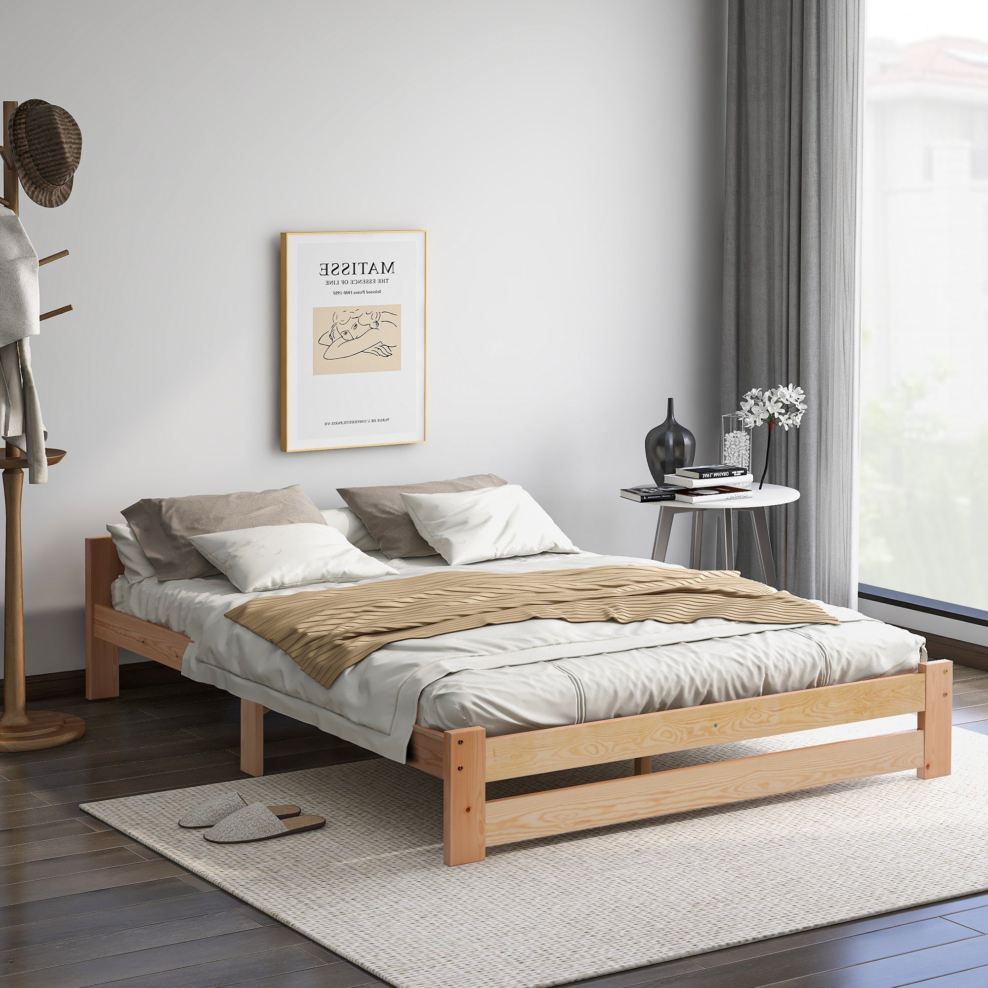 Futon Bed Solid Wood Headboard Slatted Base 200x140cm Natural Wood